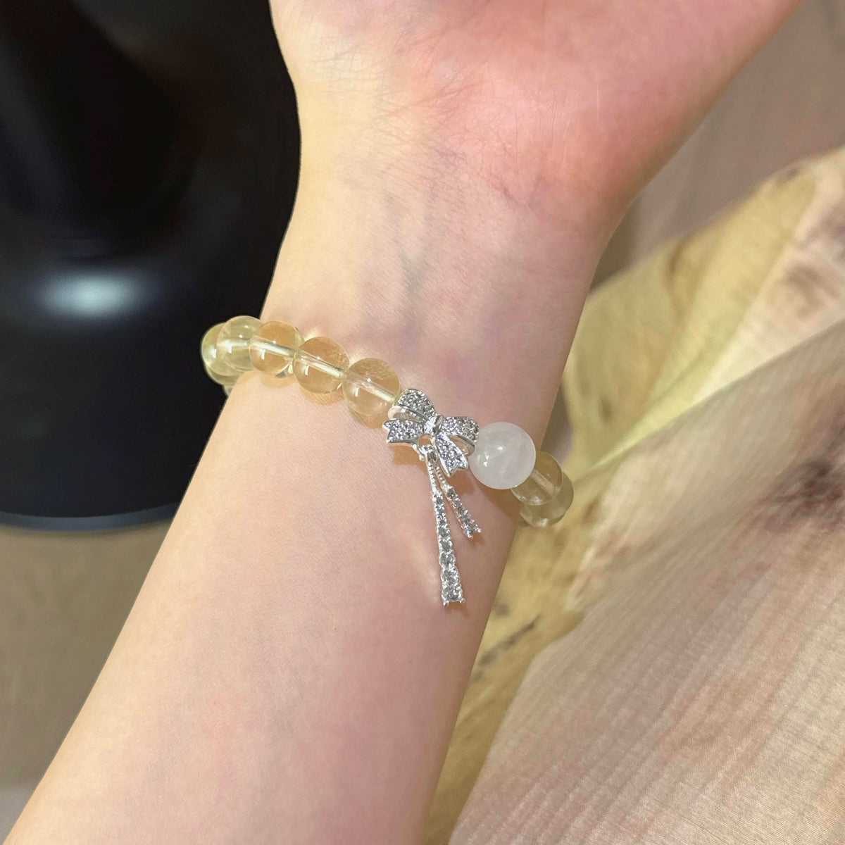 黄水晶白幽灵蝴蝶结手串