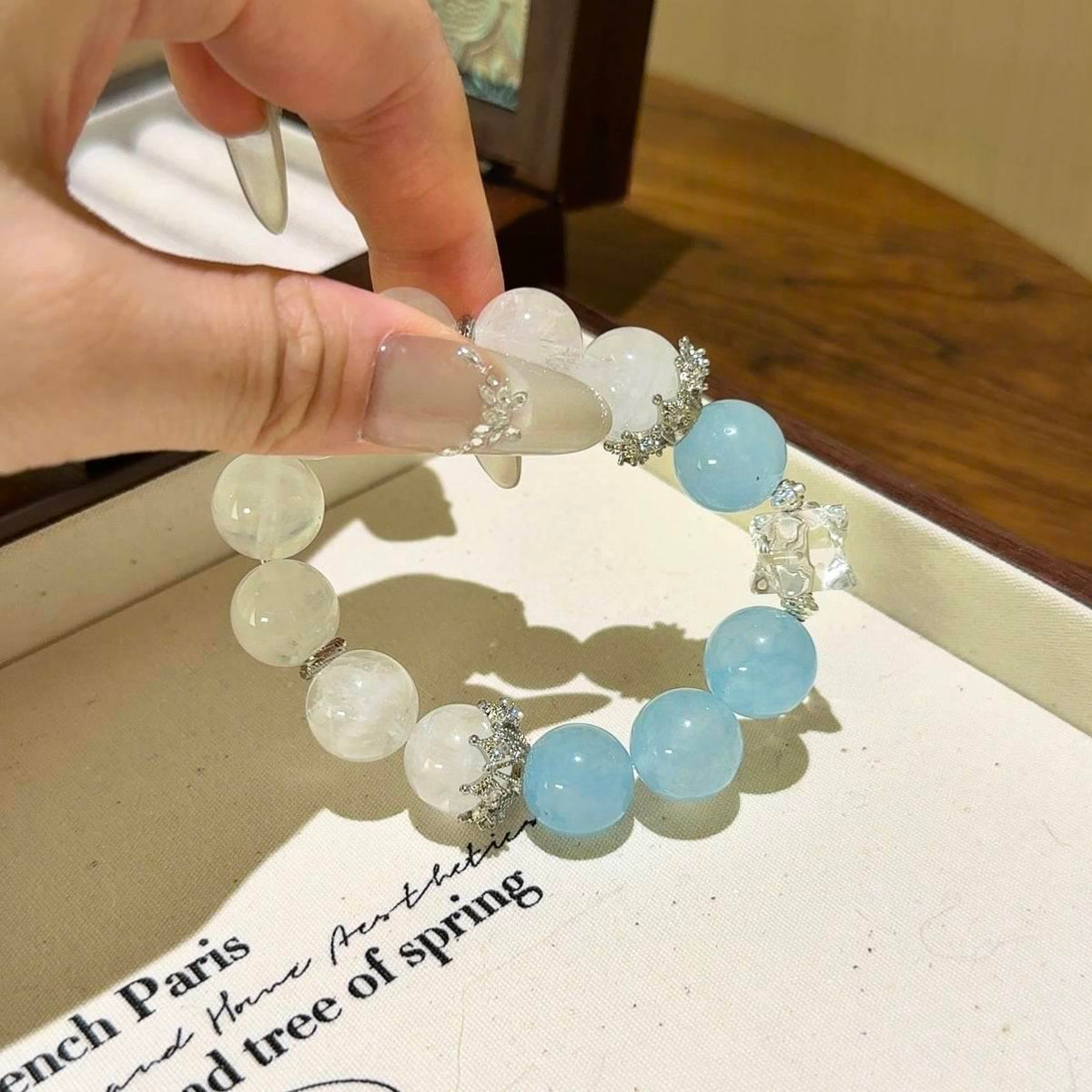 蓝玉髓白幽灵白水晶梅尔卡巴手串