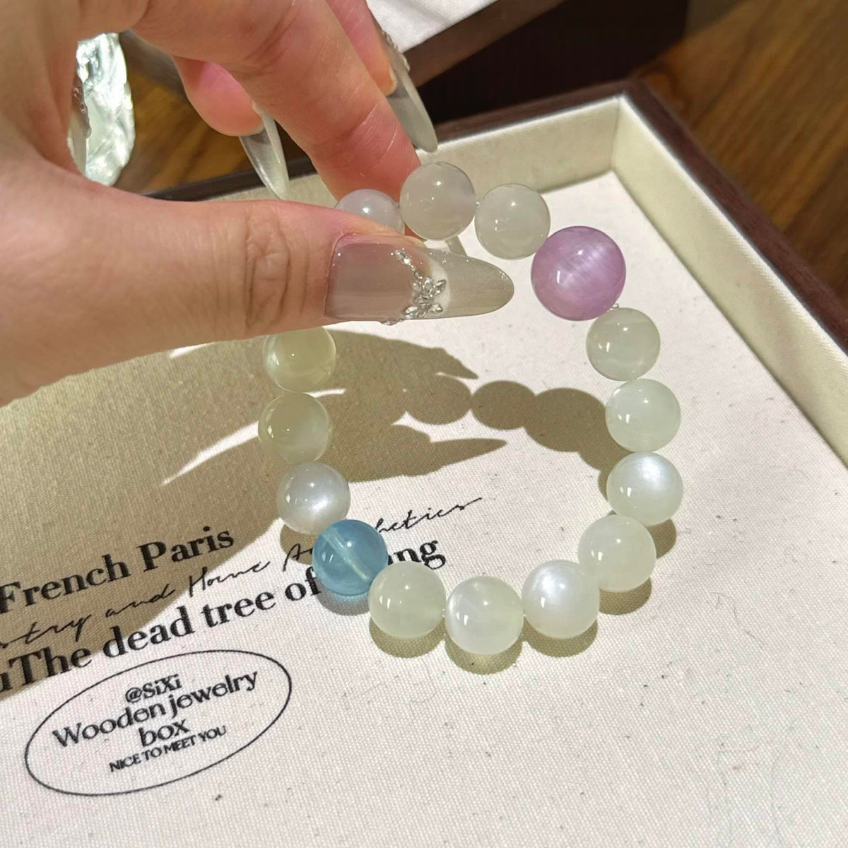 白月光紫锂辉海蓝宝手串