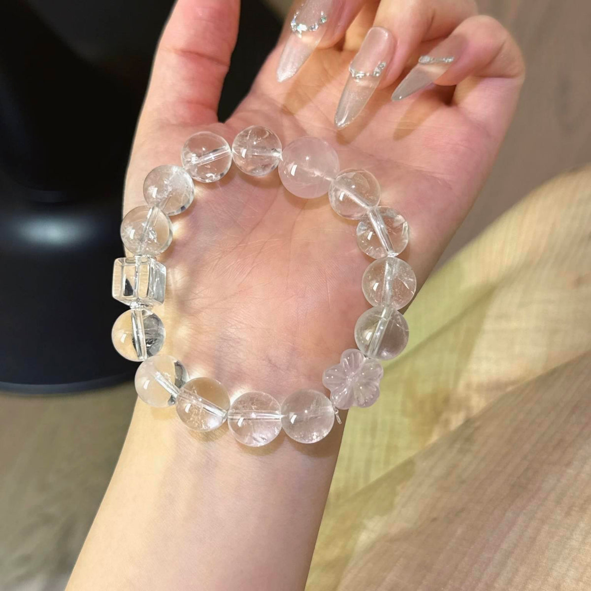 白水晶粉晶白水晶方糖手串