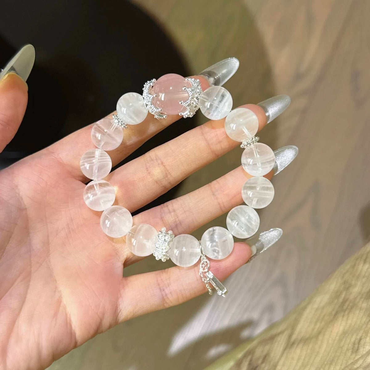 白幽灵粉晶手串