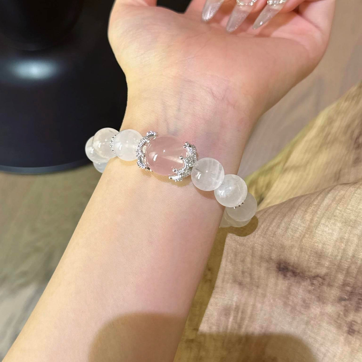 白幽灵粉晶手串