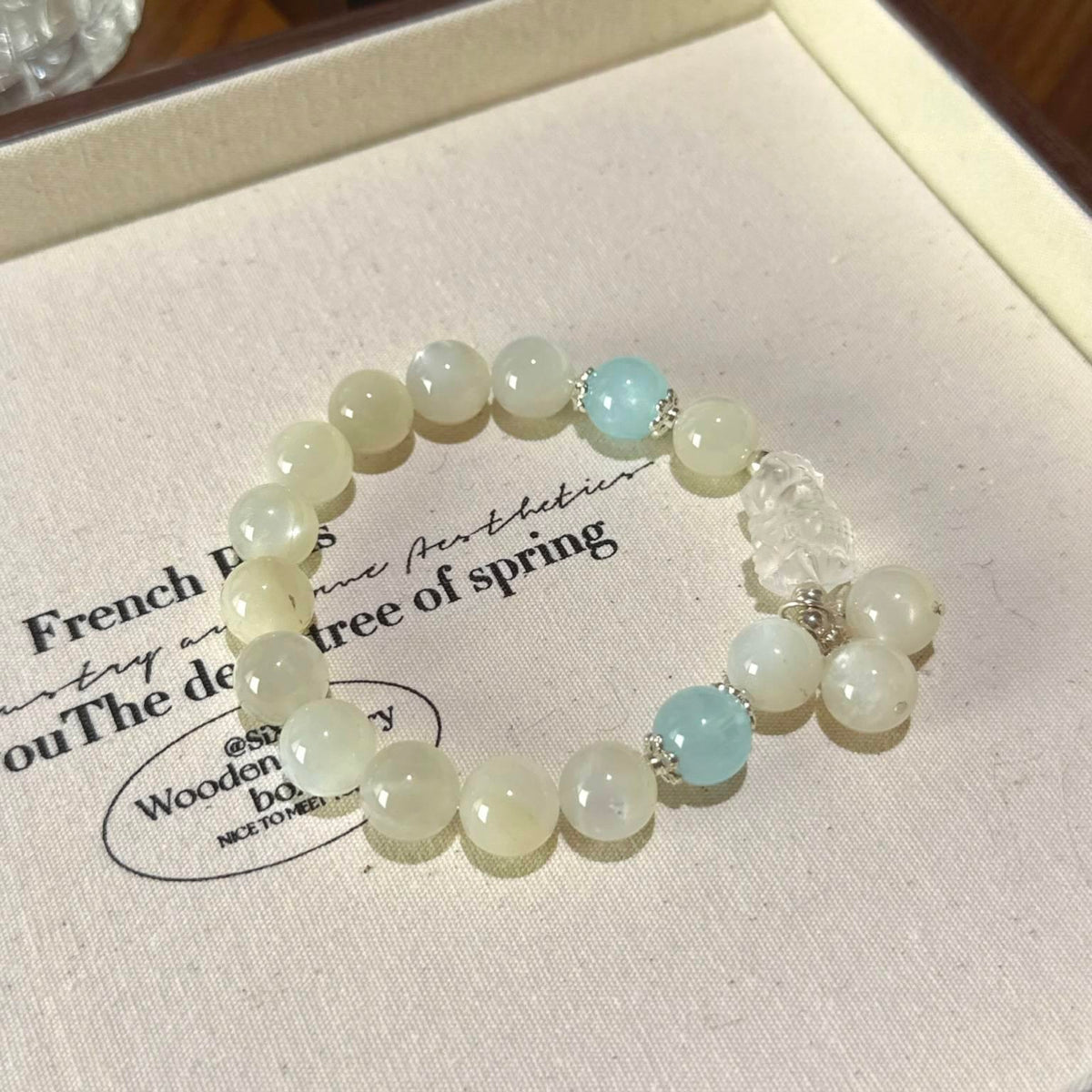 白月光海蓝宝白水晶度母手串