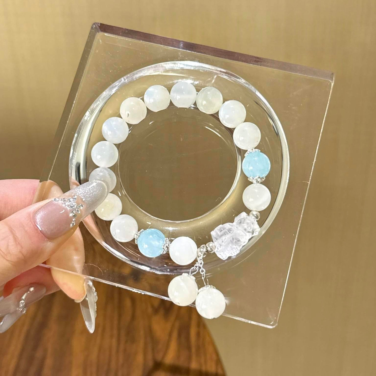 白月光海蓝宝白水晶度母手串