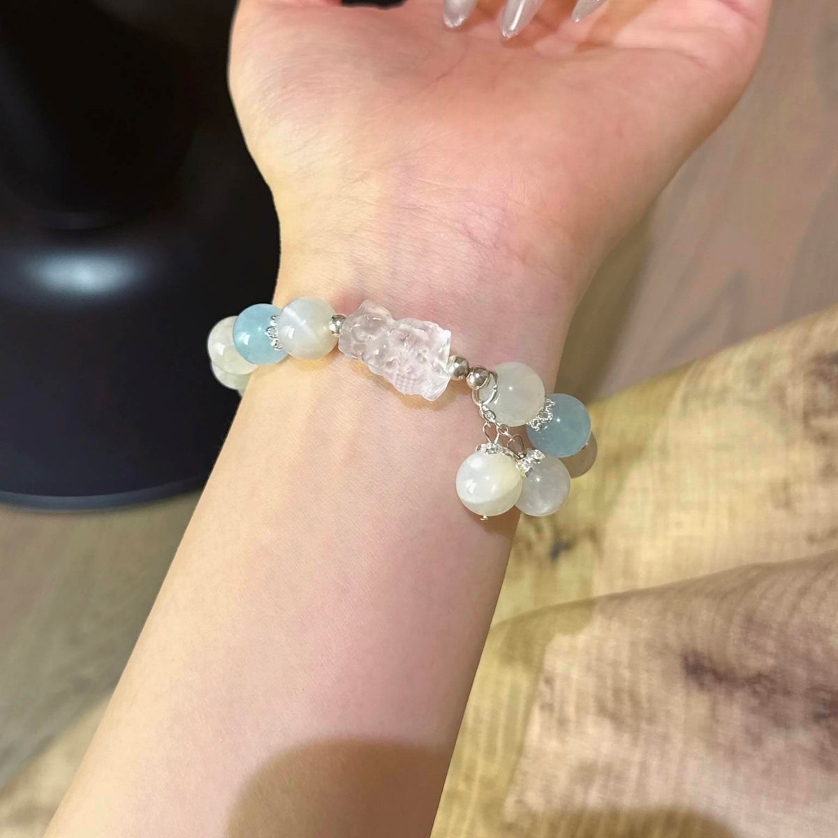 白月光海蓝宝白水晶度母手串
