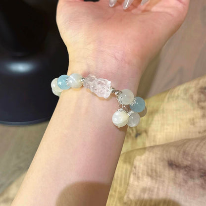 白月光海蓝宝白水晶度母手串