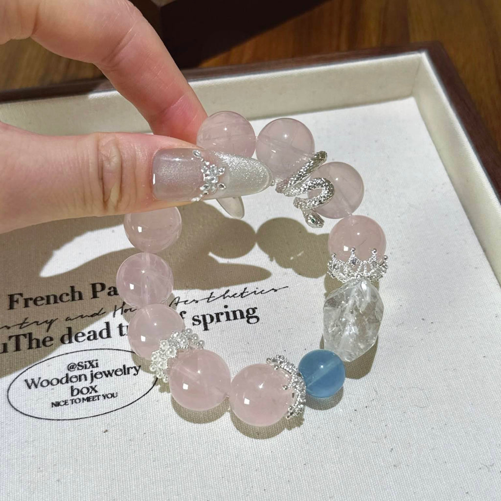 粉水晶白水晶海蓝宝手串
