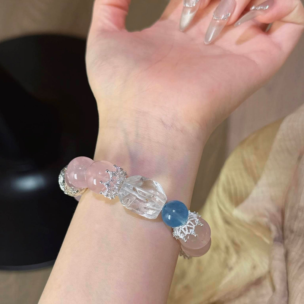 粉水晶白水晶海蓝宝手串