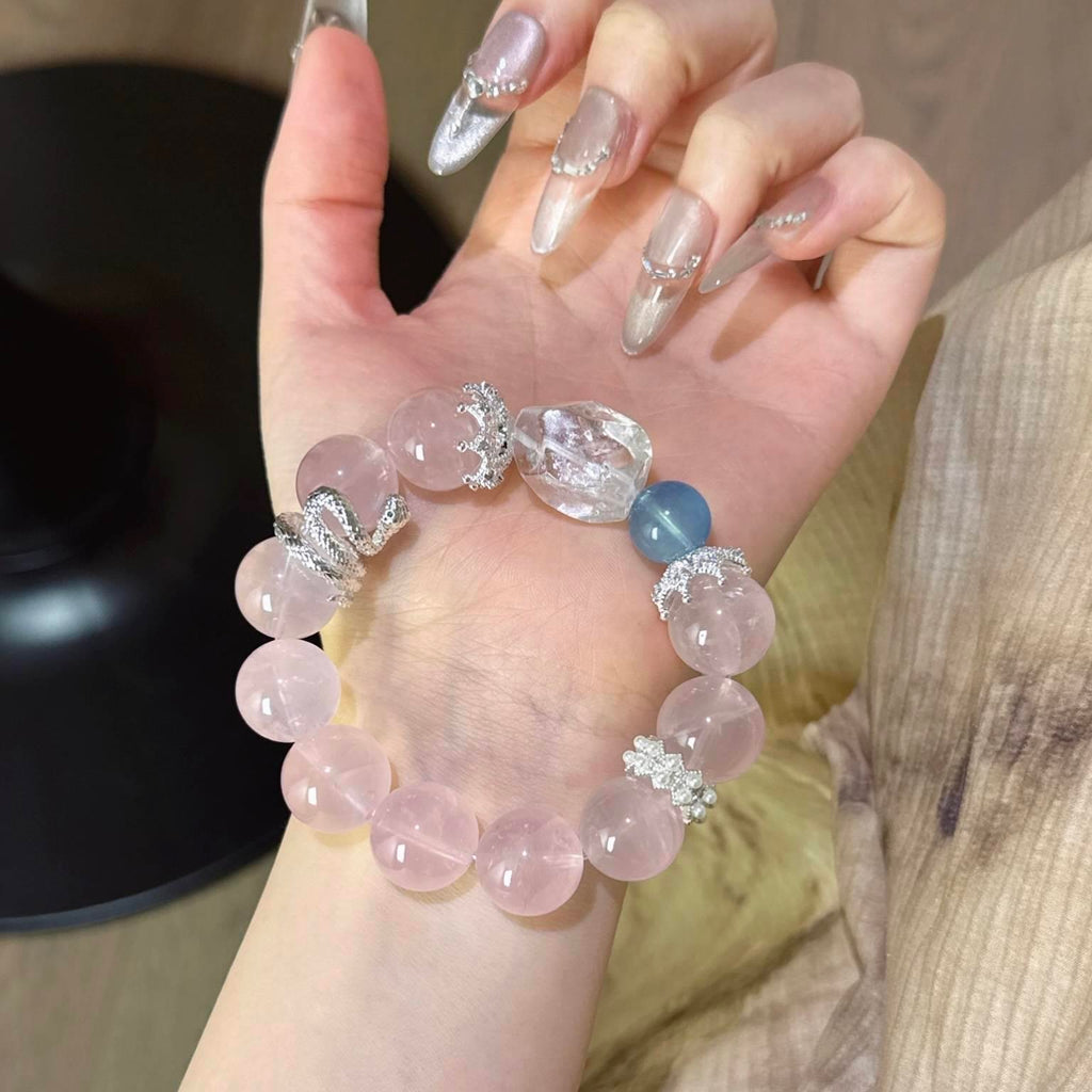 粉水晶白水晶海蓝宝手串