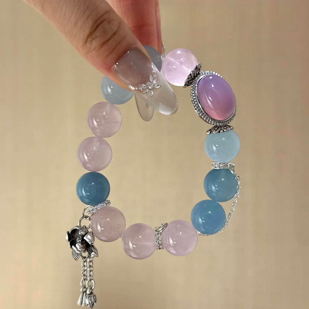 粉水晶海蓝宝魔盒手串