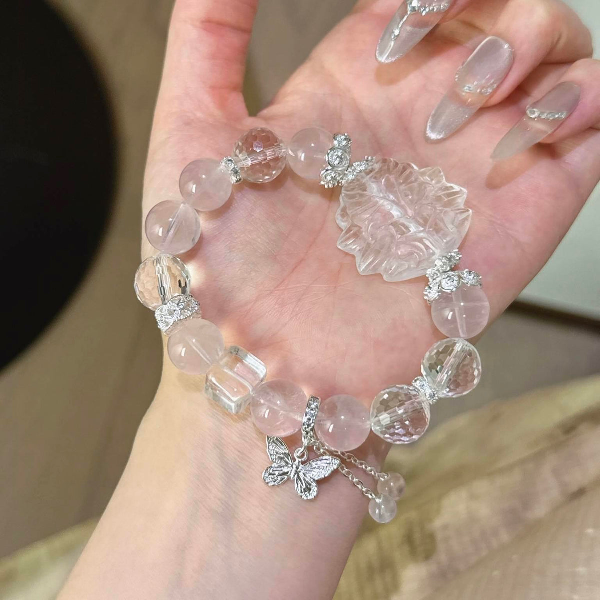 粉水晶白水晶手串