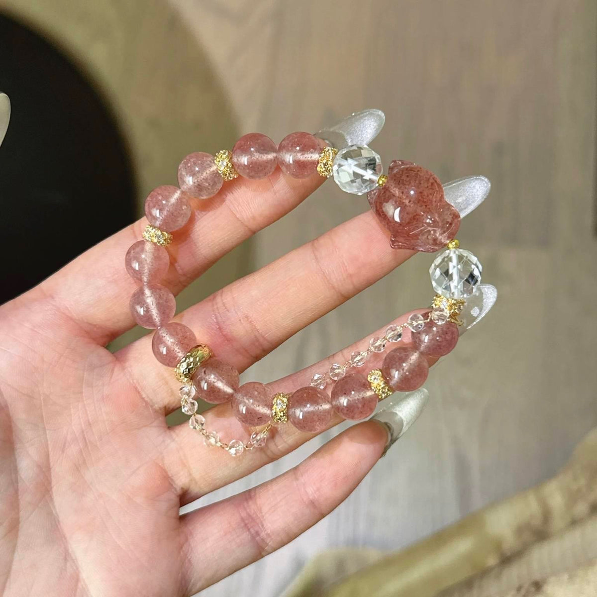 白水晶草莓晶狐狐手串