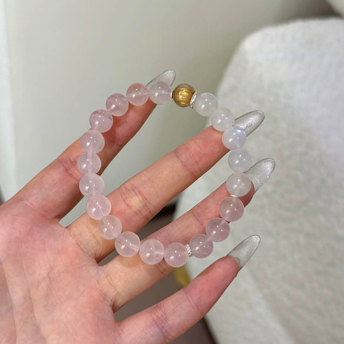 粉水晶蓝月光金发晶手串