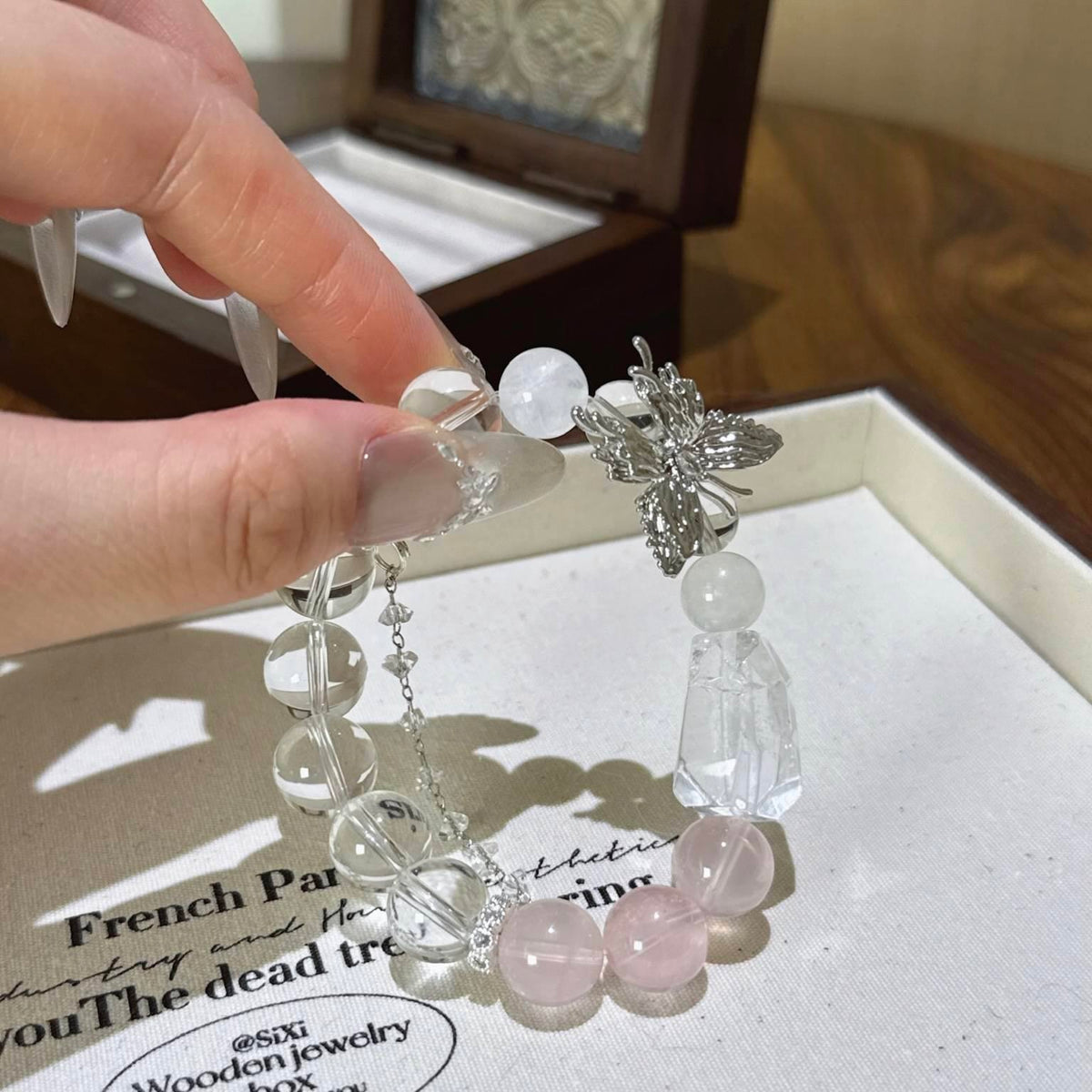粉水晶白水晶白幽灵手串