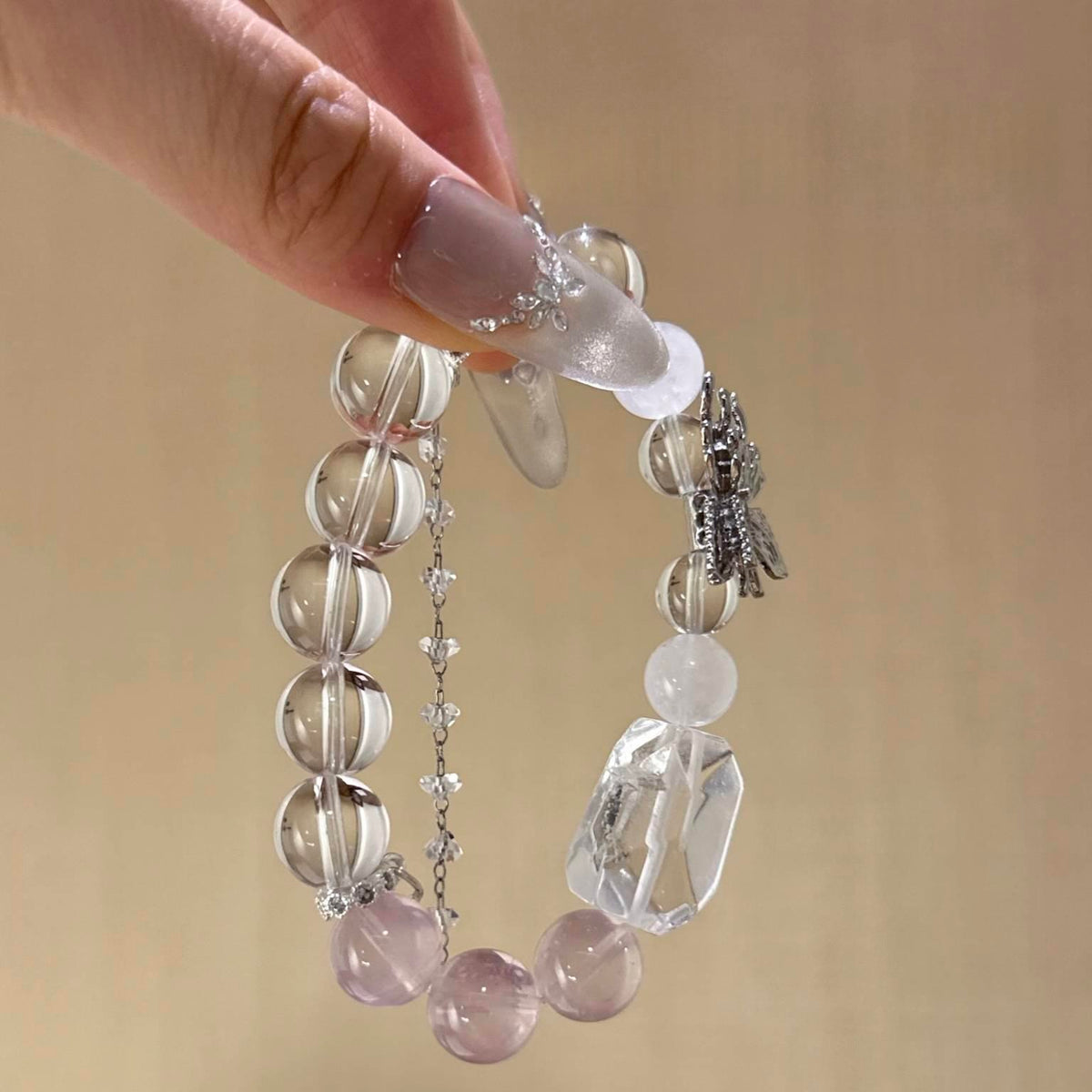 粉水晶白水晶白幽灵手串