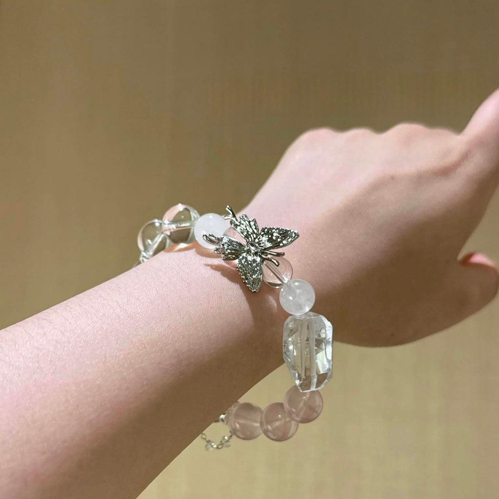 粉水晶白水晶白幽灵手串