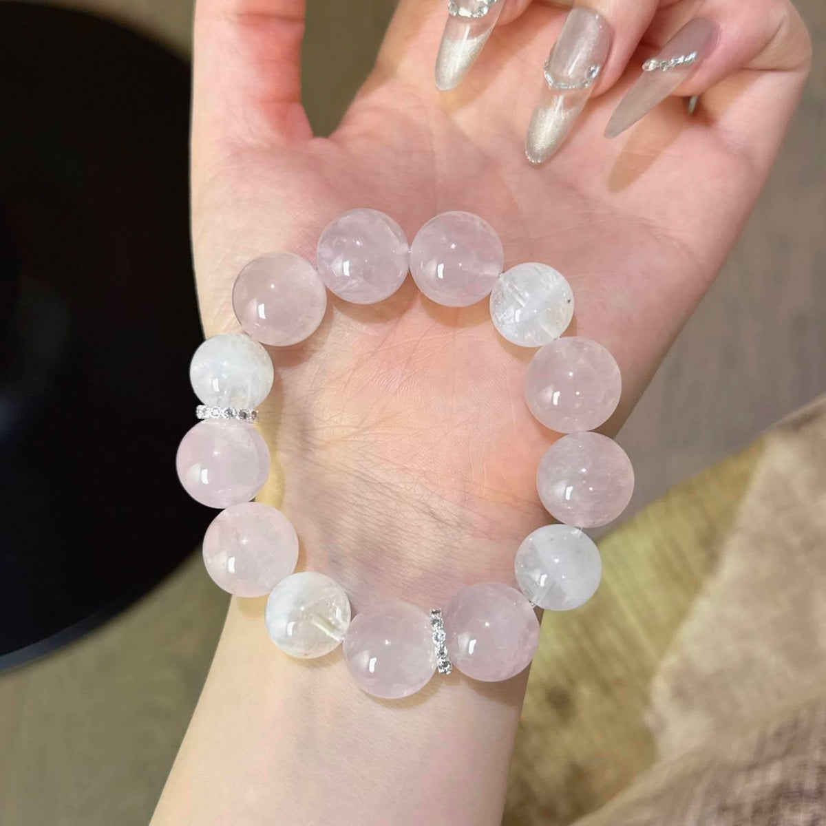 粉水晶白幽灵手串