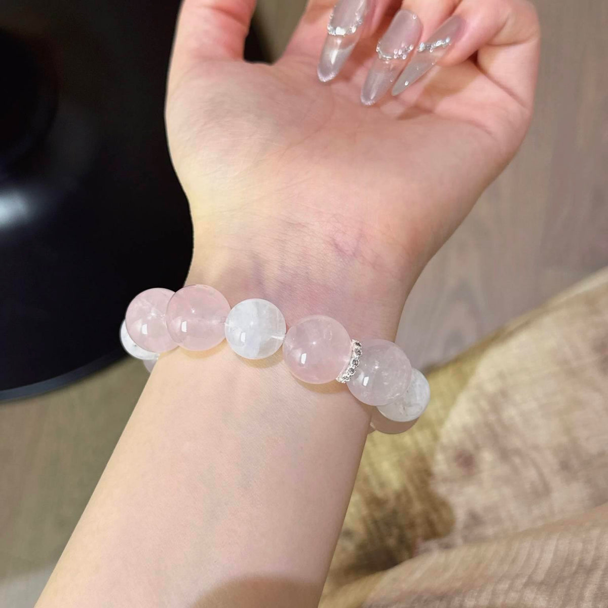 粉水晶白幽灵手串