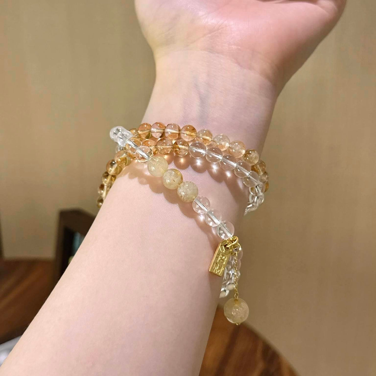 白水晶黄塔晶金发晶手串