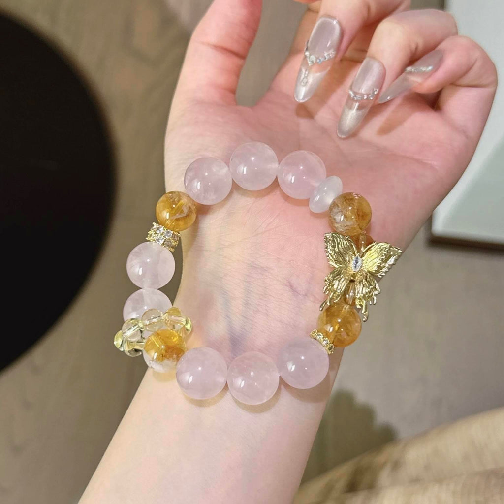 粉水晶黄塔晶手串