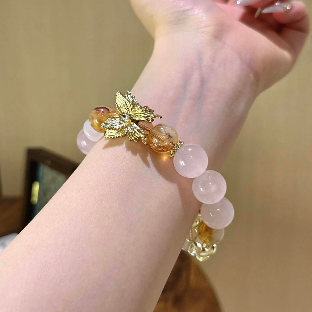 粉水晶黄塔晶手串