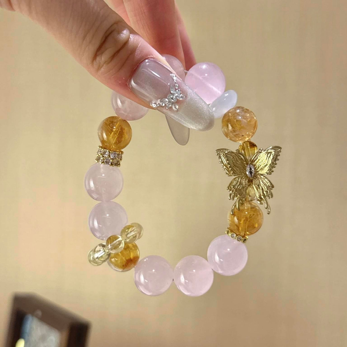 粉水晶黄塔晶手串