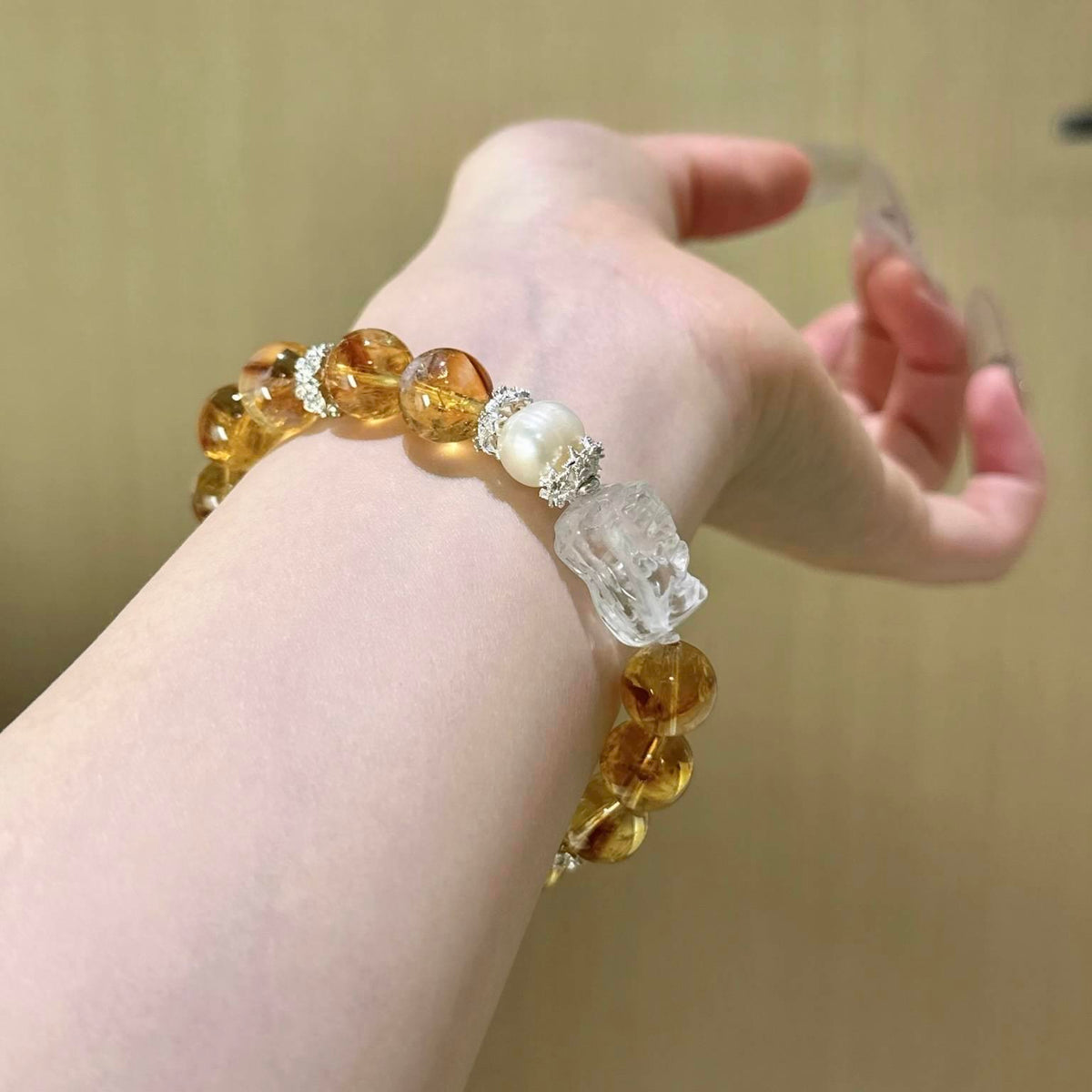 黄塔晶珍珠白水晶扎基拉姆手串