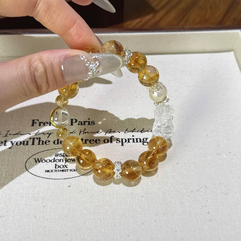 黄塔晶珍珠白水晶扎基拉姆手串
