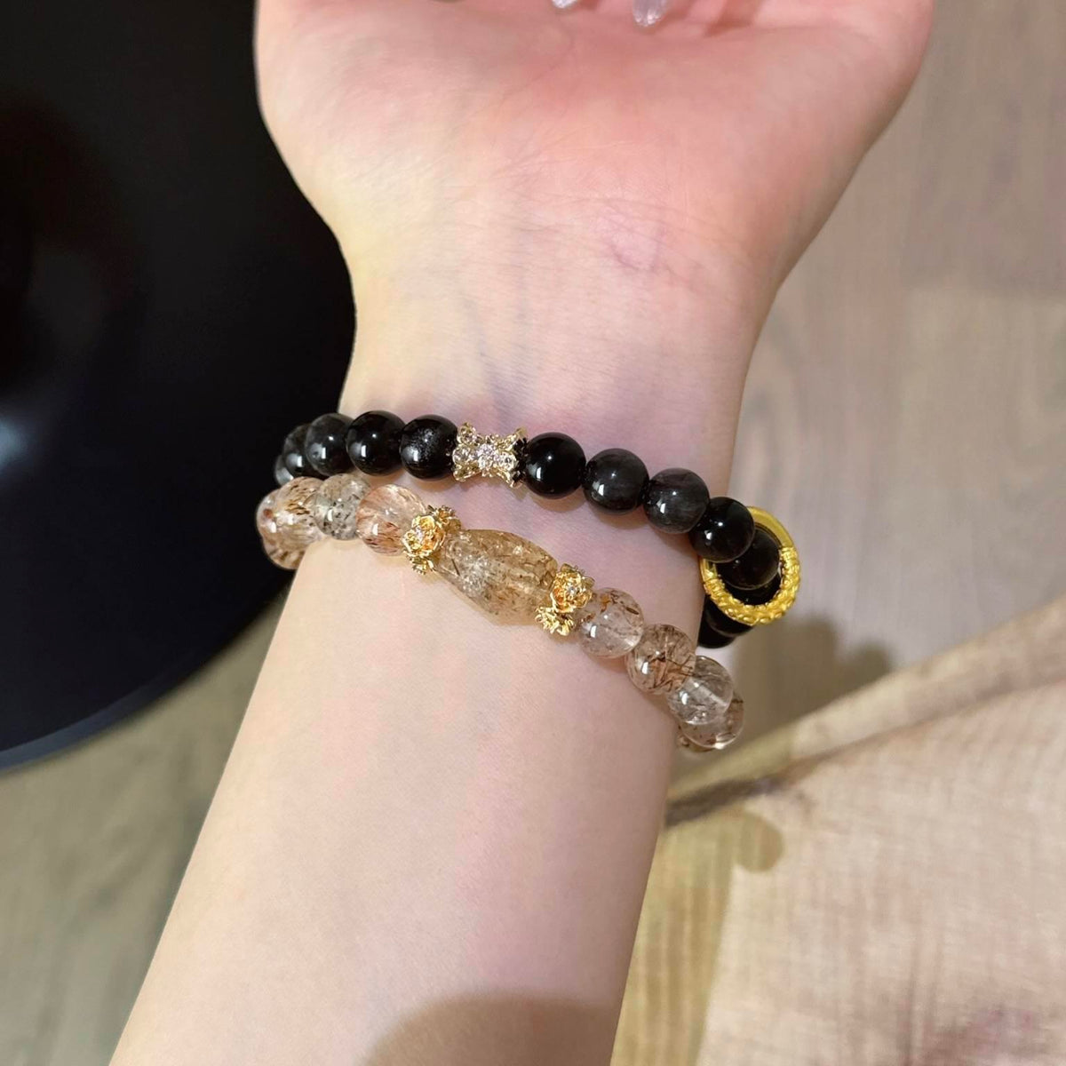 黑金超银曜石双圈手串