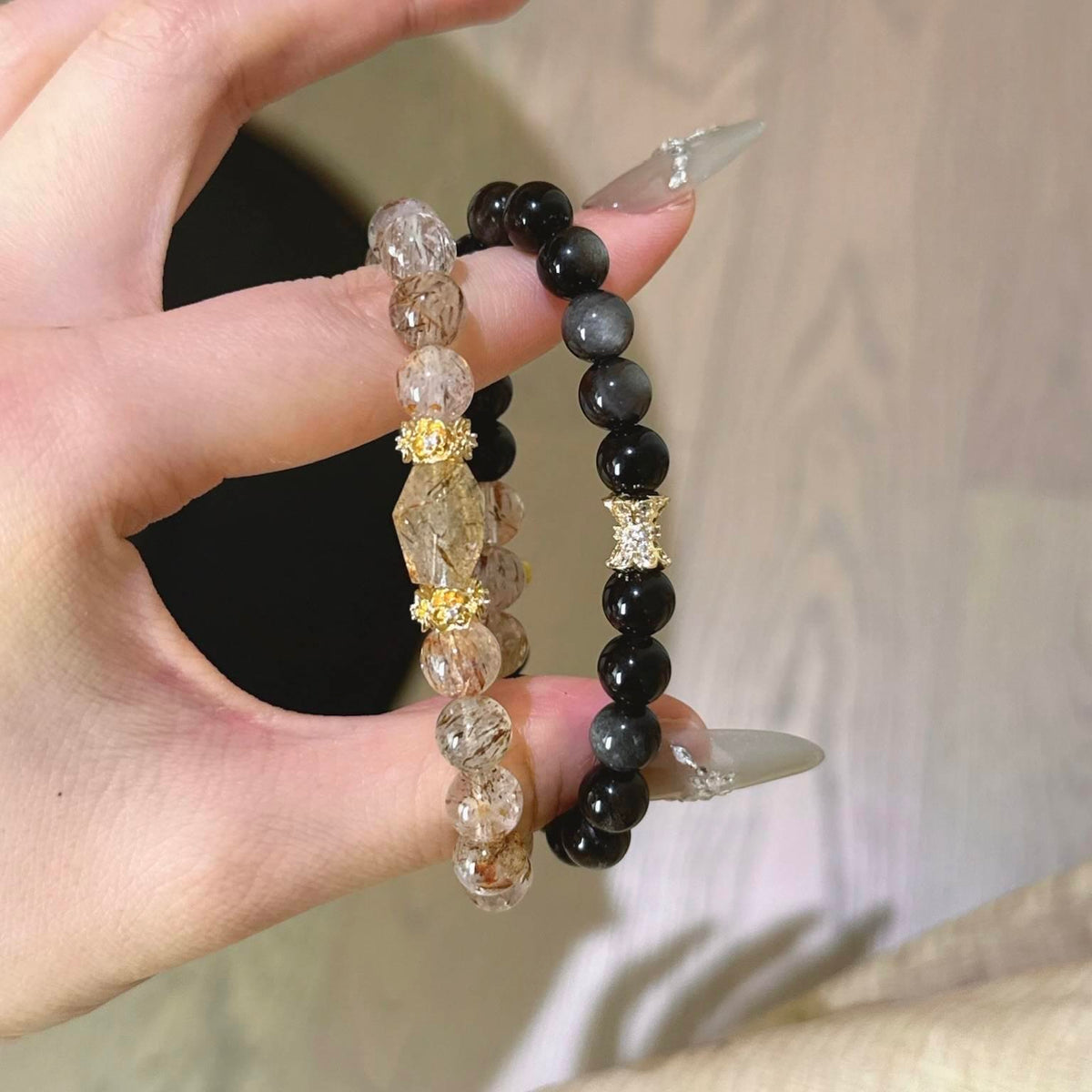 黑金超银曜石双圈手串