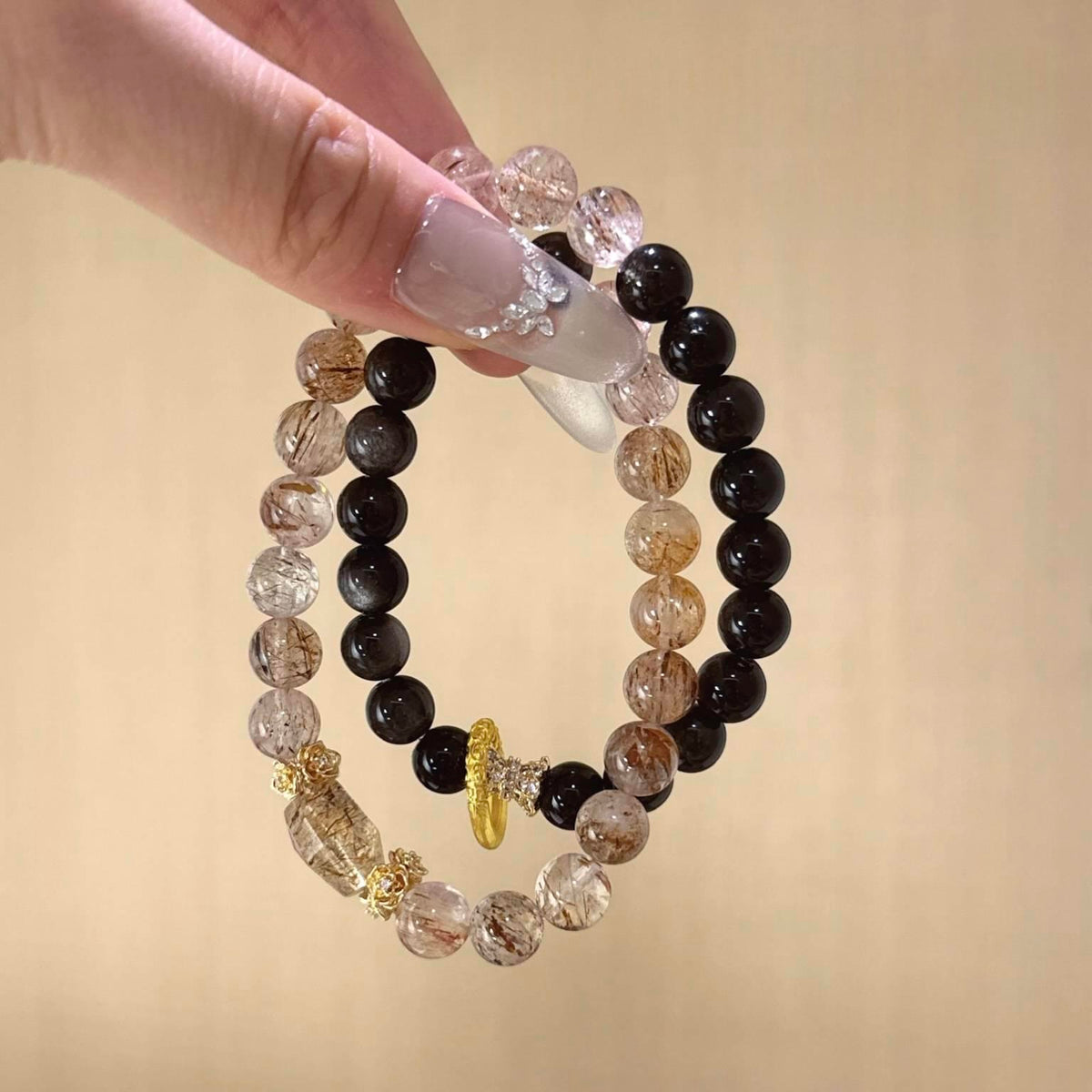 黑金超银曜石双圈手串