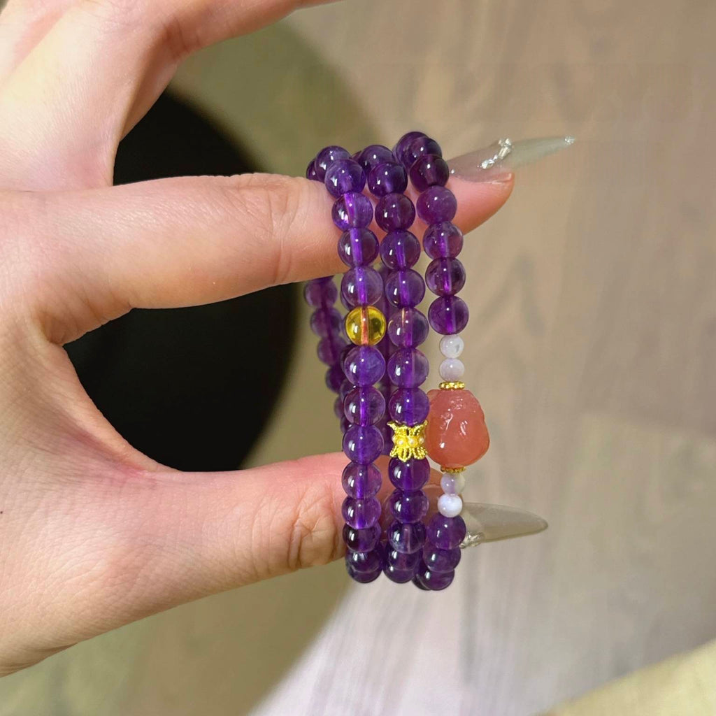 紫水晶蓝珀貔貅手串