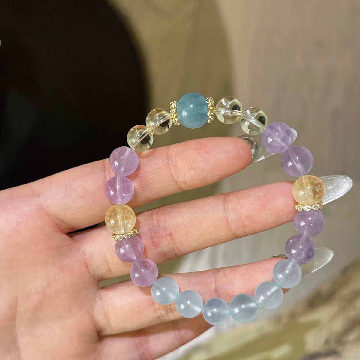 海蓝宝薰衣草黄水晶手串