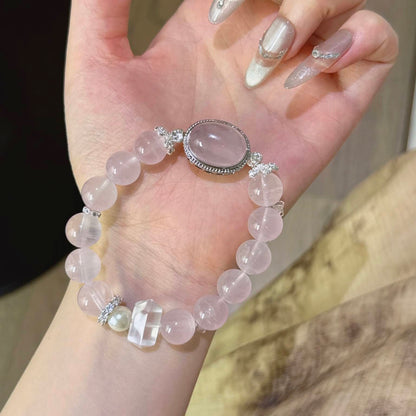白水晶双尖粉水晶魔盒手串