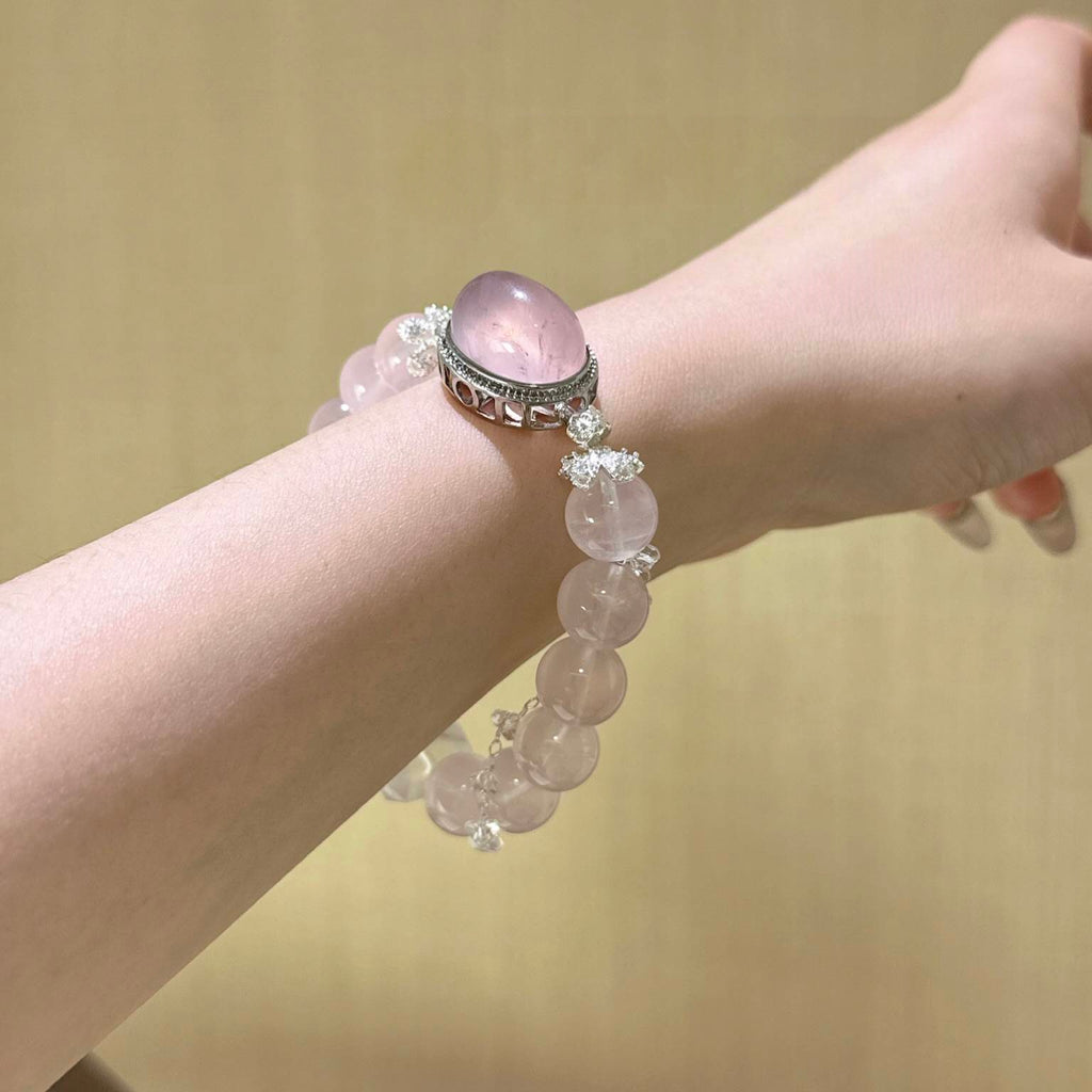 白水晶双尖粉水晶魔盒手串