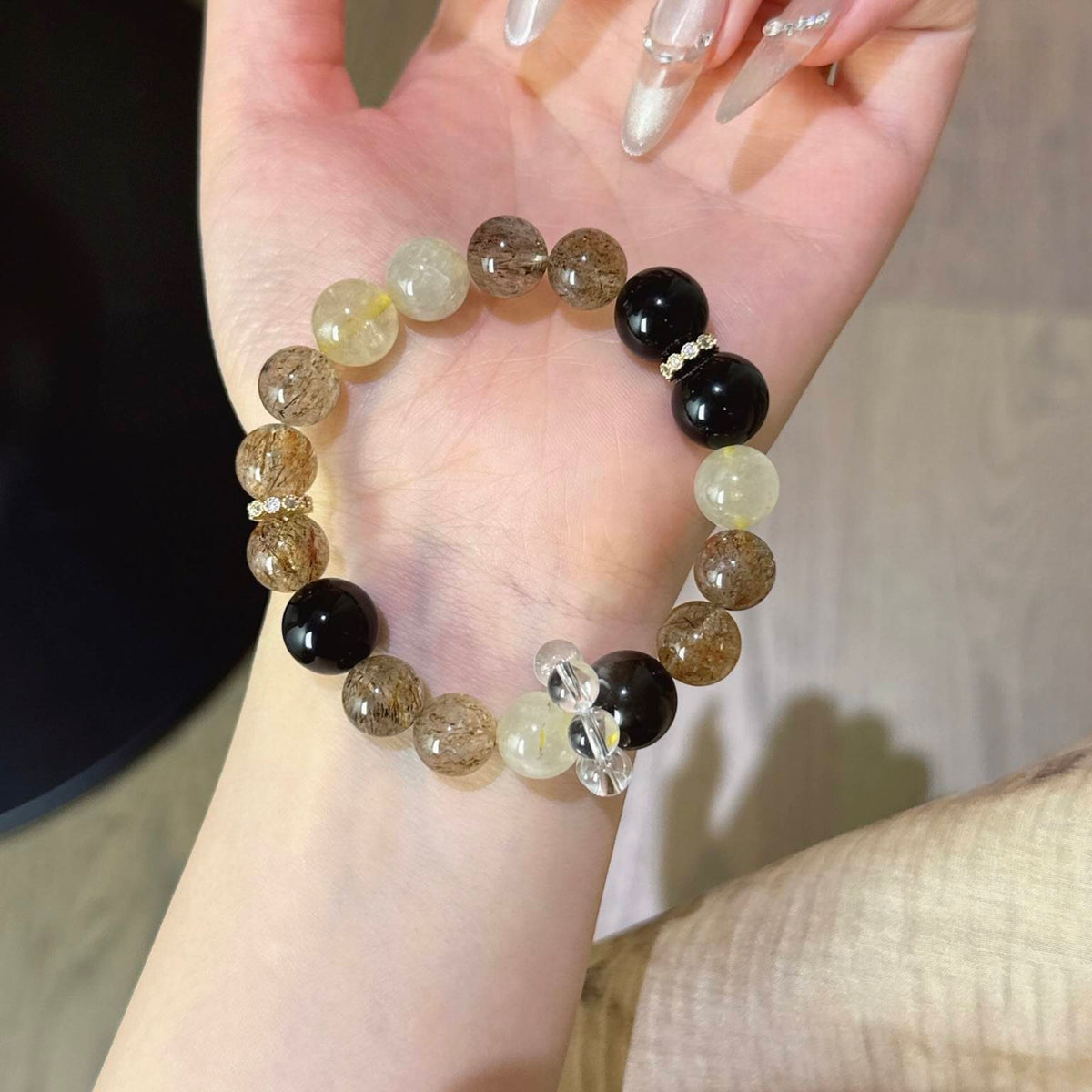 银曜石黑金超发晶手串
