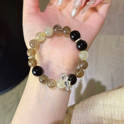 银曜石黑金超发晶手串