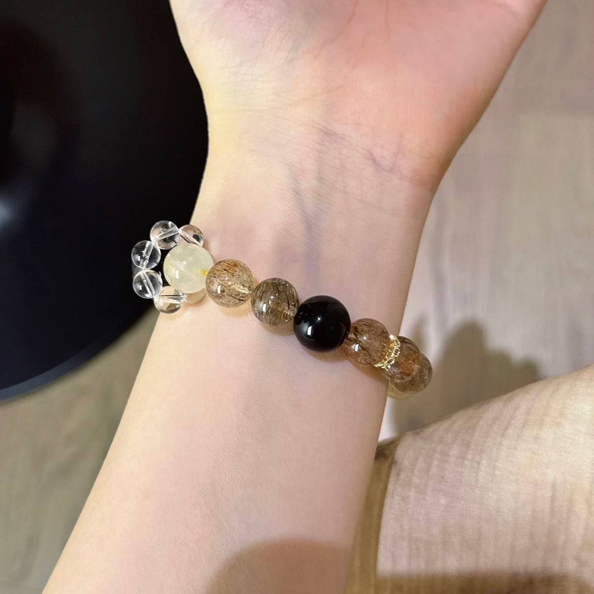 银曜石黑金超发晶手串