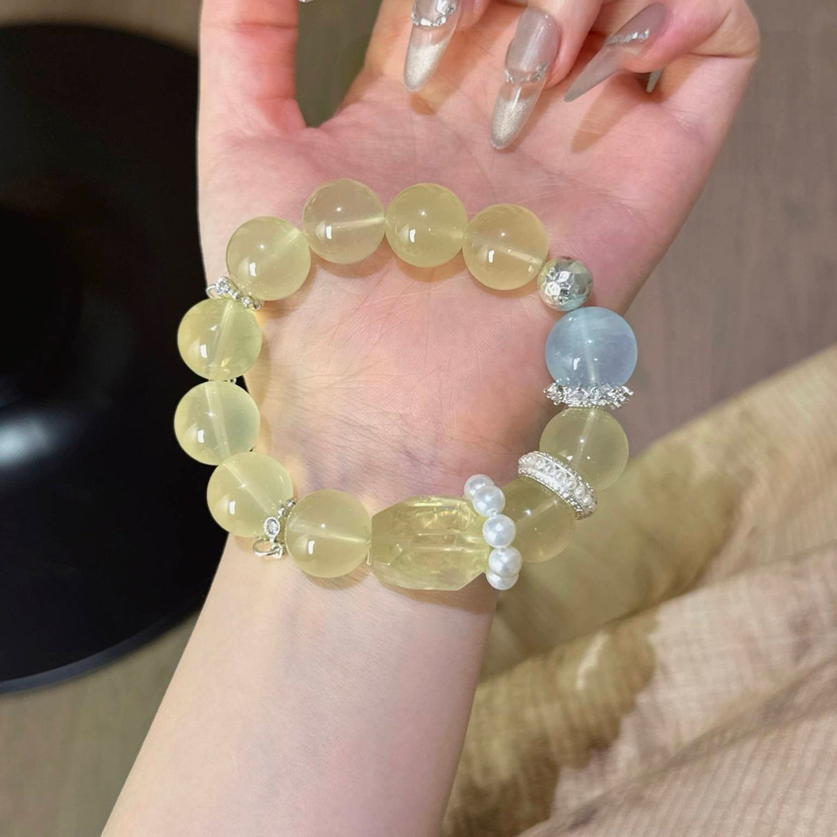 黄水晶海蓝宝手串