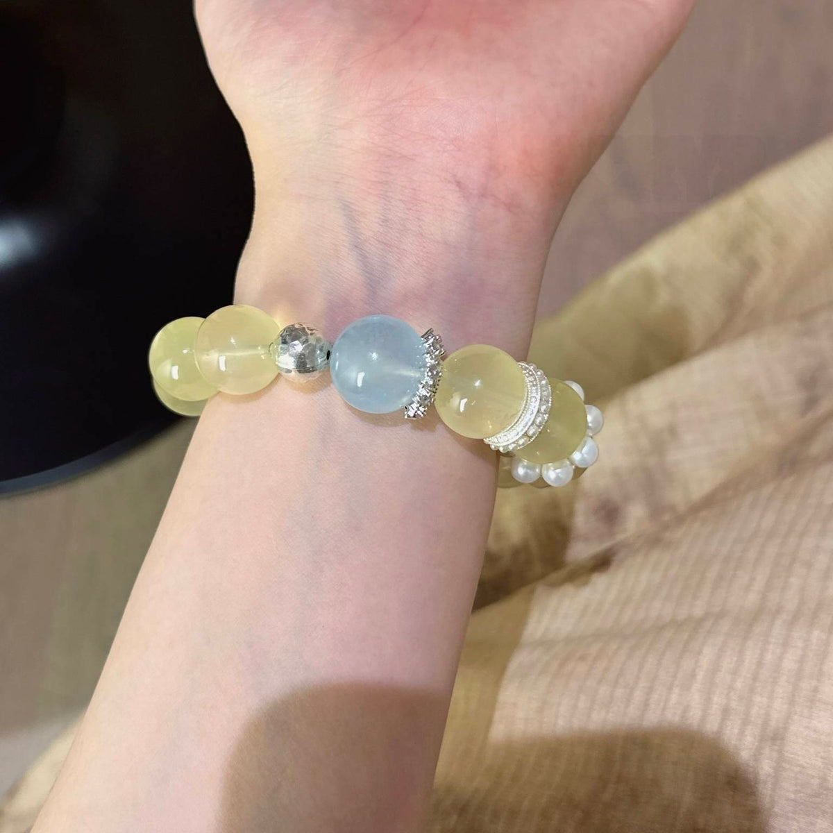 黄水晶海蓝宝手串