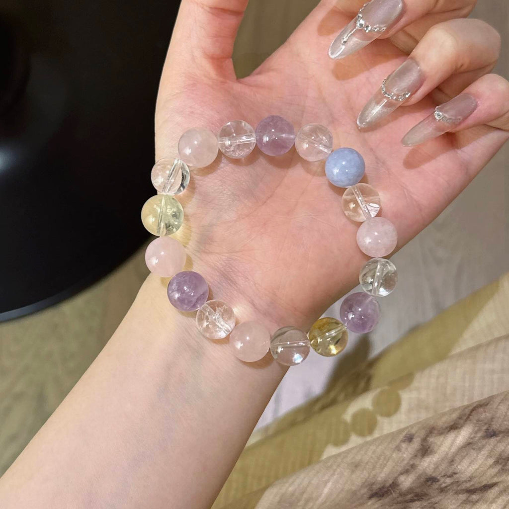 白水晶粉水晶黄水晶紫水晶海蓝宝手串