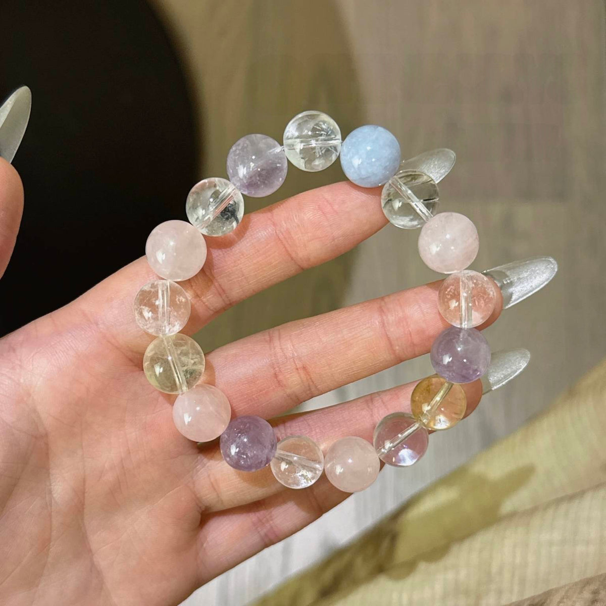 白水晶粉水晶黄水晶紫水晶海蓝宝手串