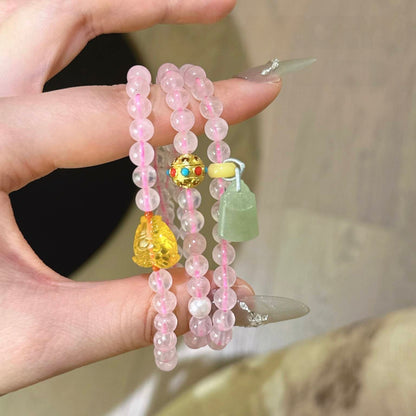 粉水晶蜜蜡和田玉手串