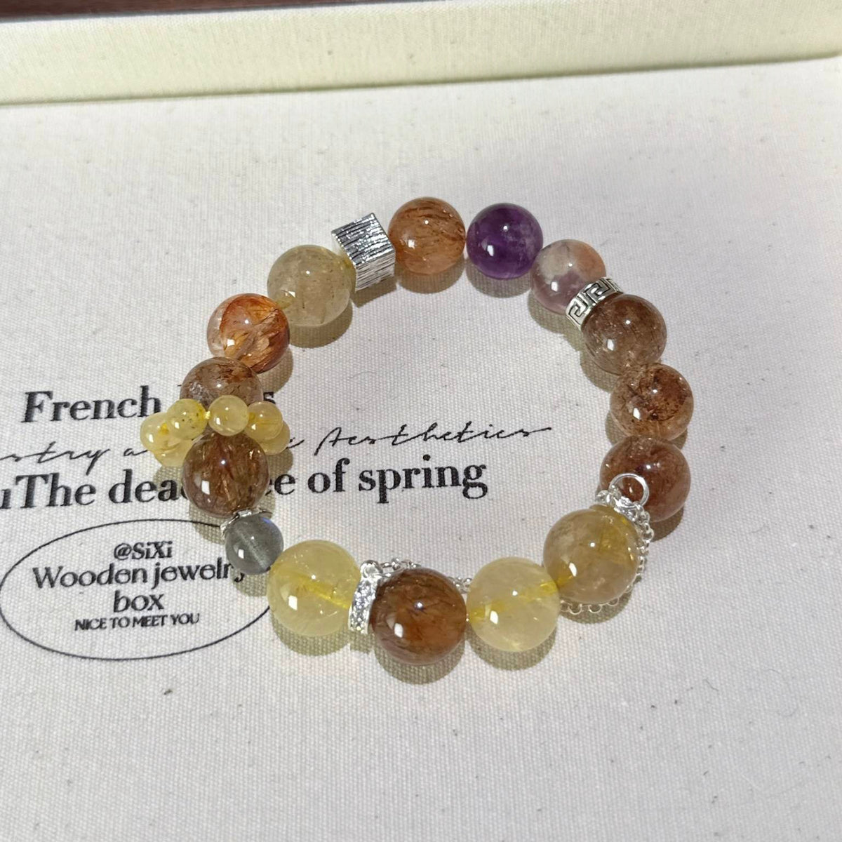 紫幽灵黑金超金发晶灰月光手串