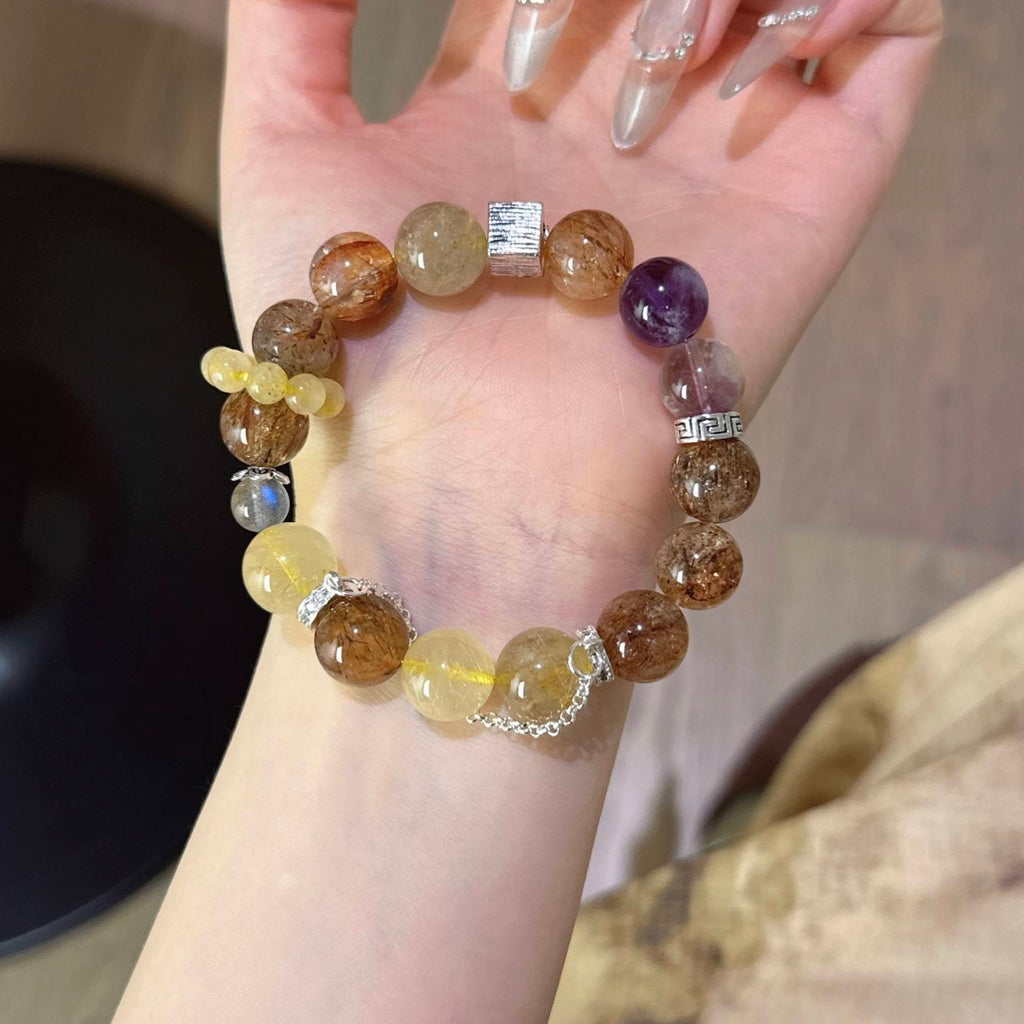 紫幽灵黑金超金发晶灰月光手串