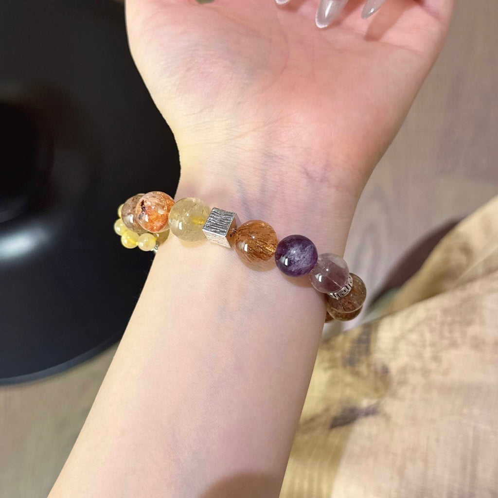 紫幽灵黑金超金发晶灰月光手串