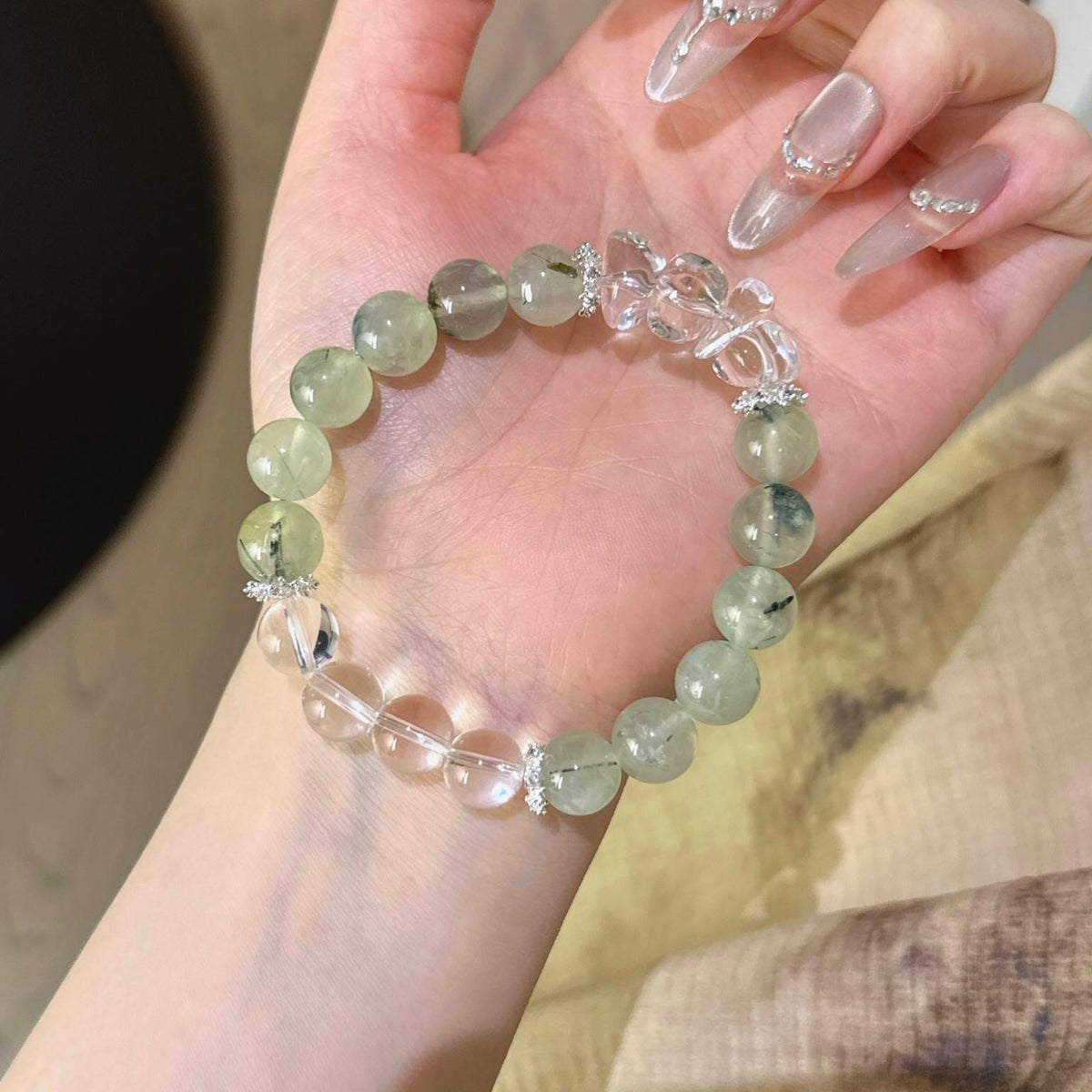 葡萄石白水晶手串