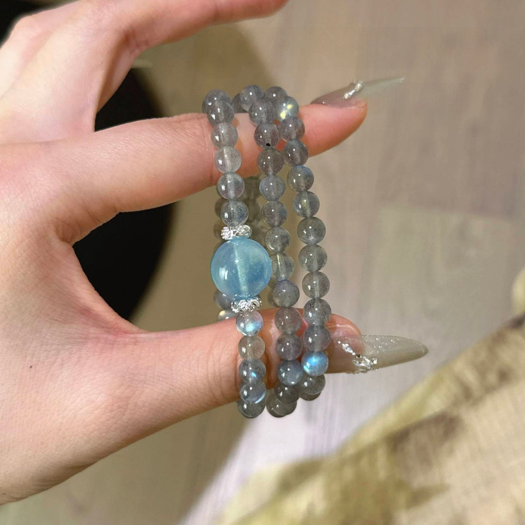 灰月光海蓝宝手串