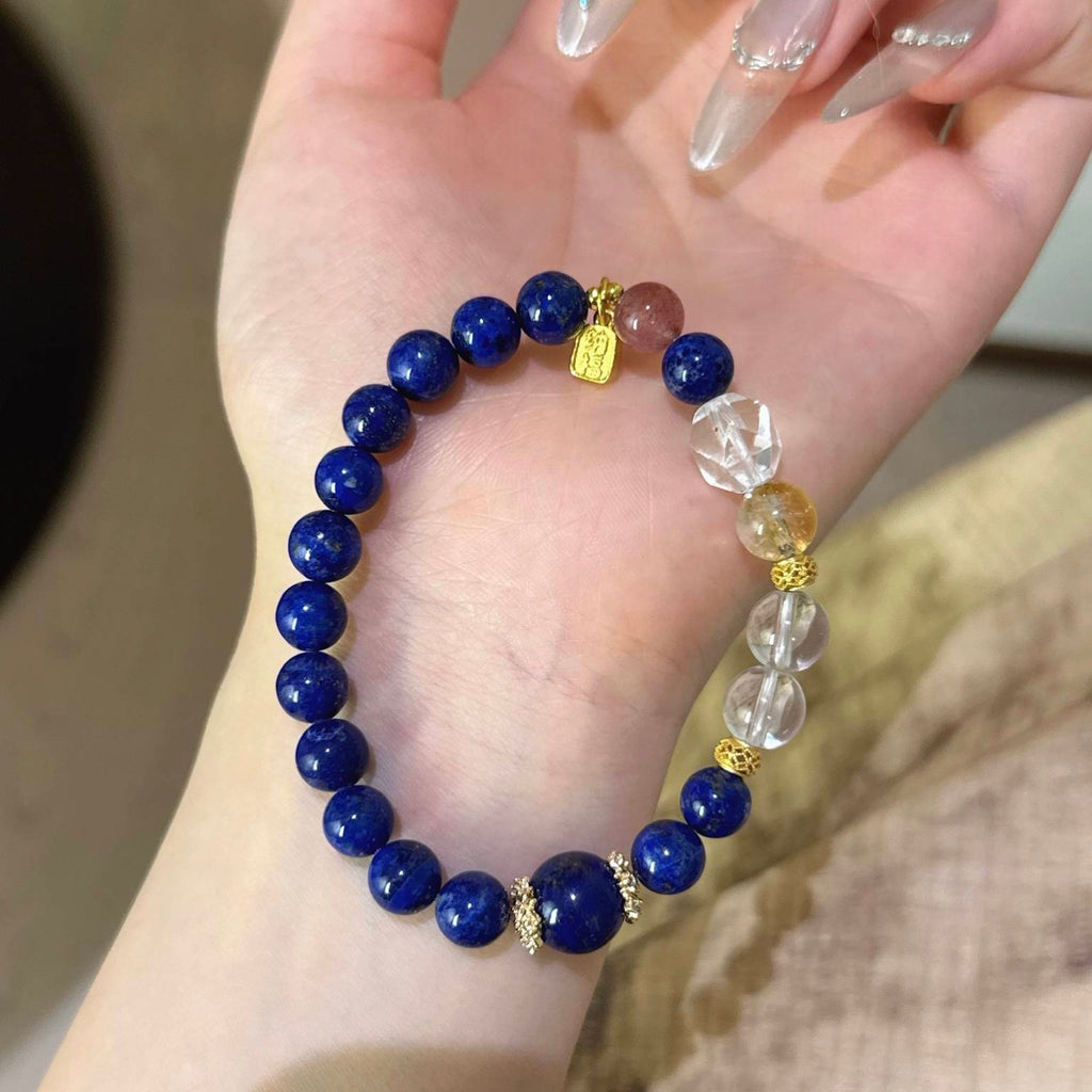 青金石白水晶草莓晶手串