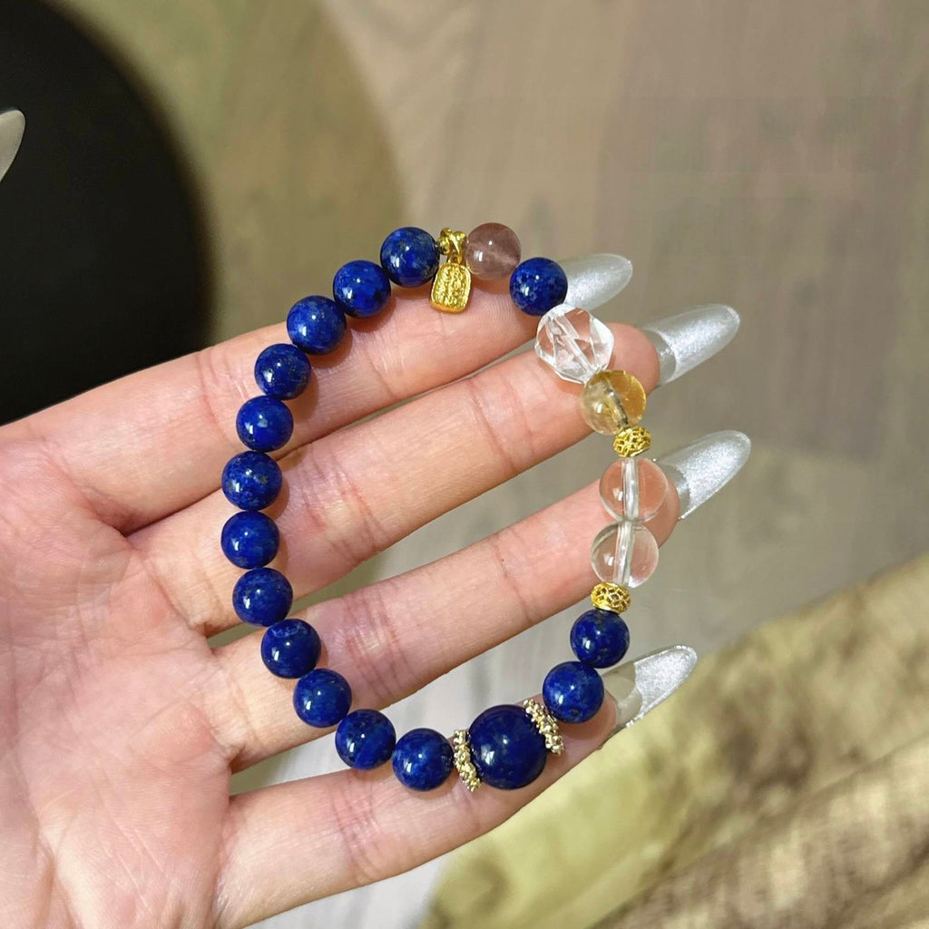 青金石白水晶草莓晶手串